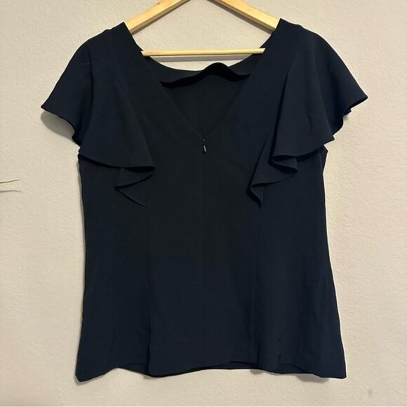 Banana Republic Women Lucia Flutter Sleeve Blouse Top V Back SZ 10 Elegant - Picture 3 of 11